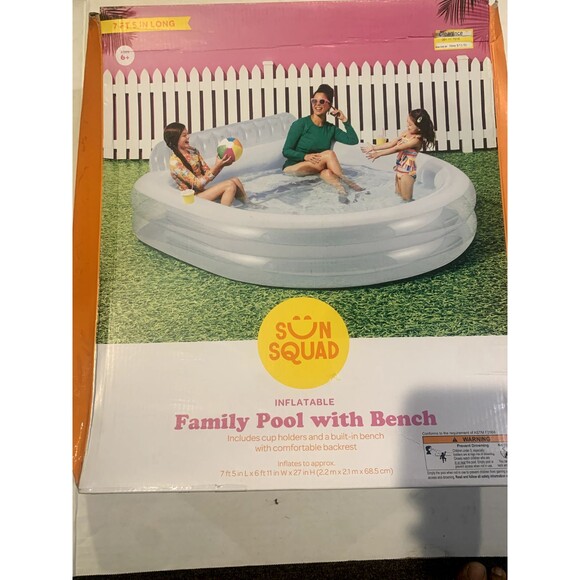 Kids' Family Inflatable Pool with Bench Blue - Sun Squad™ NEW-(SEE PHOTOS) - Picture 2 of 3
